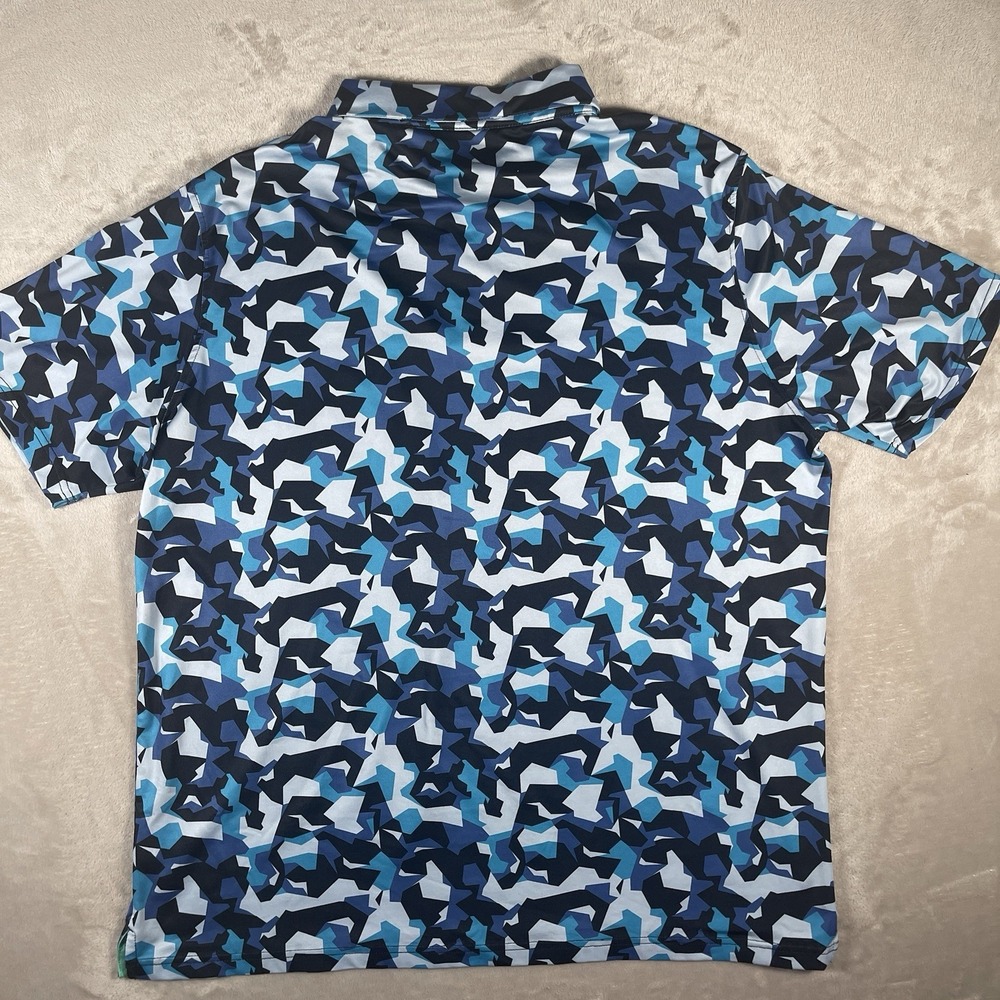 Maelreg Performance Polo Shirt Men's 2XL Blue Geometric Lightweight Golf UPF - Picture 6 of 8